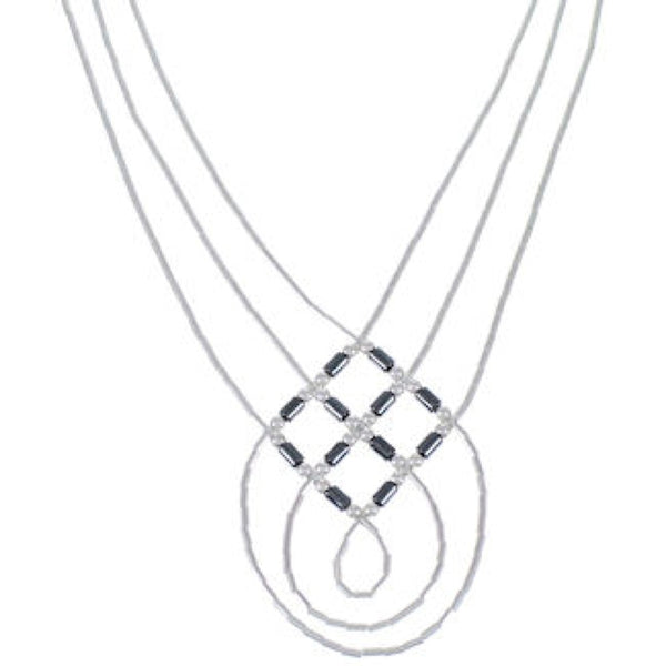Hematite & Liquid Sterling Silver Basket Weave Necklace LS45H